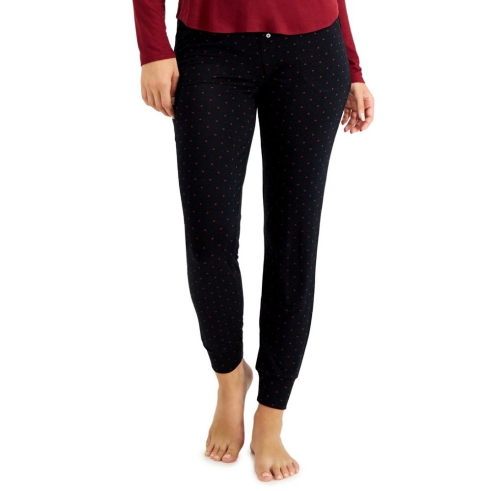 Alfani Essentials Ultra-Soft Knit Jogger Pajama Pants Polka Dot Black L